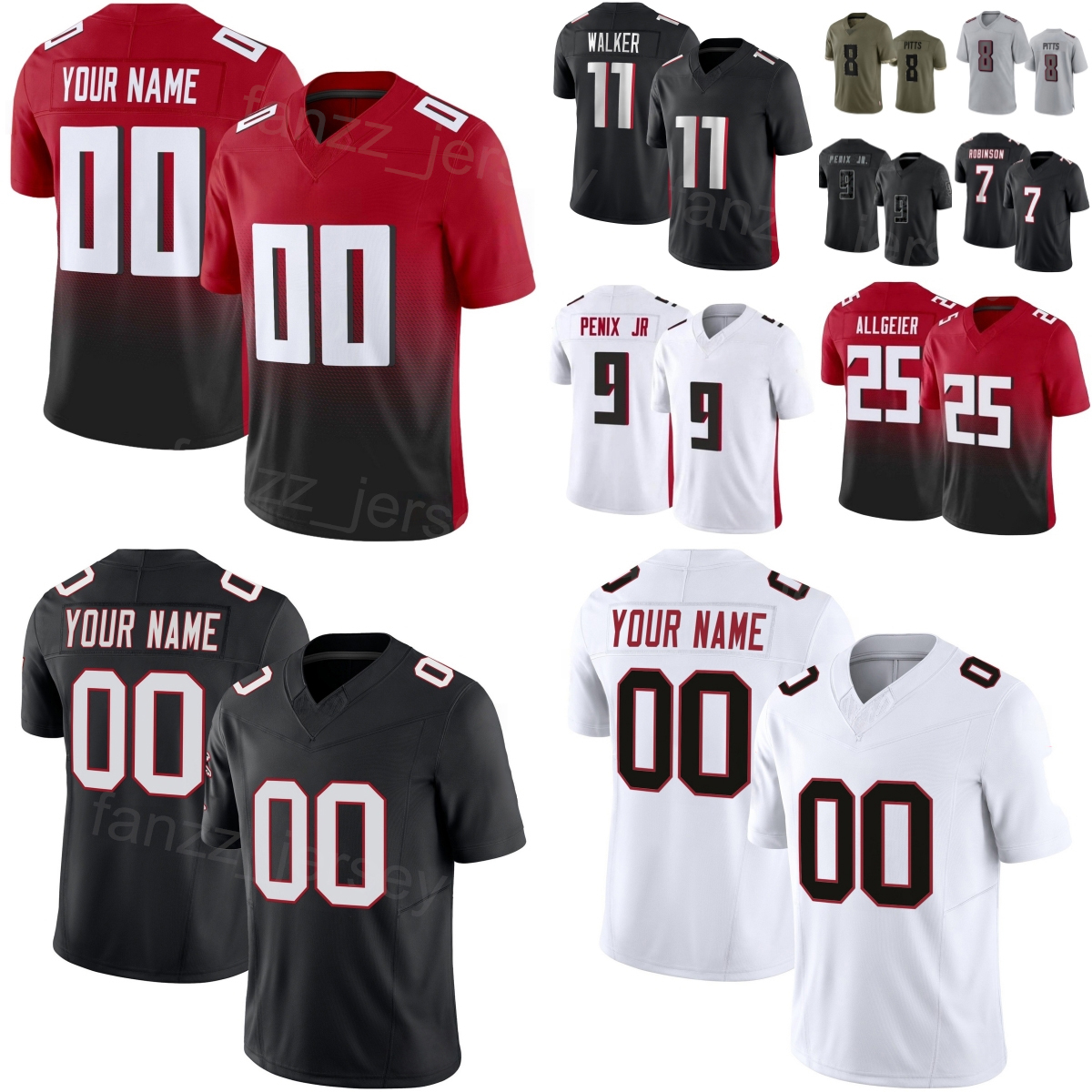 Mans 27 James Pearce Jerseys 2025/2026 Football 9 Michael Penix Jr 7 Bijan Robinson 25 Tyler Allgeier 8 Kyle Pitts 11 Jalon Walker 0 Divine Deablo Color Rush LieYing