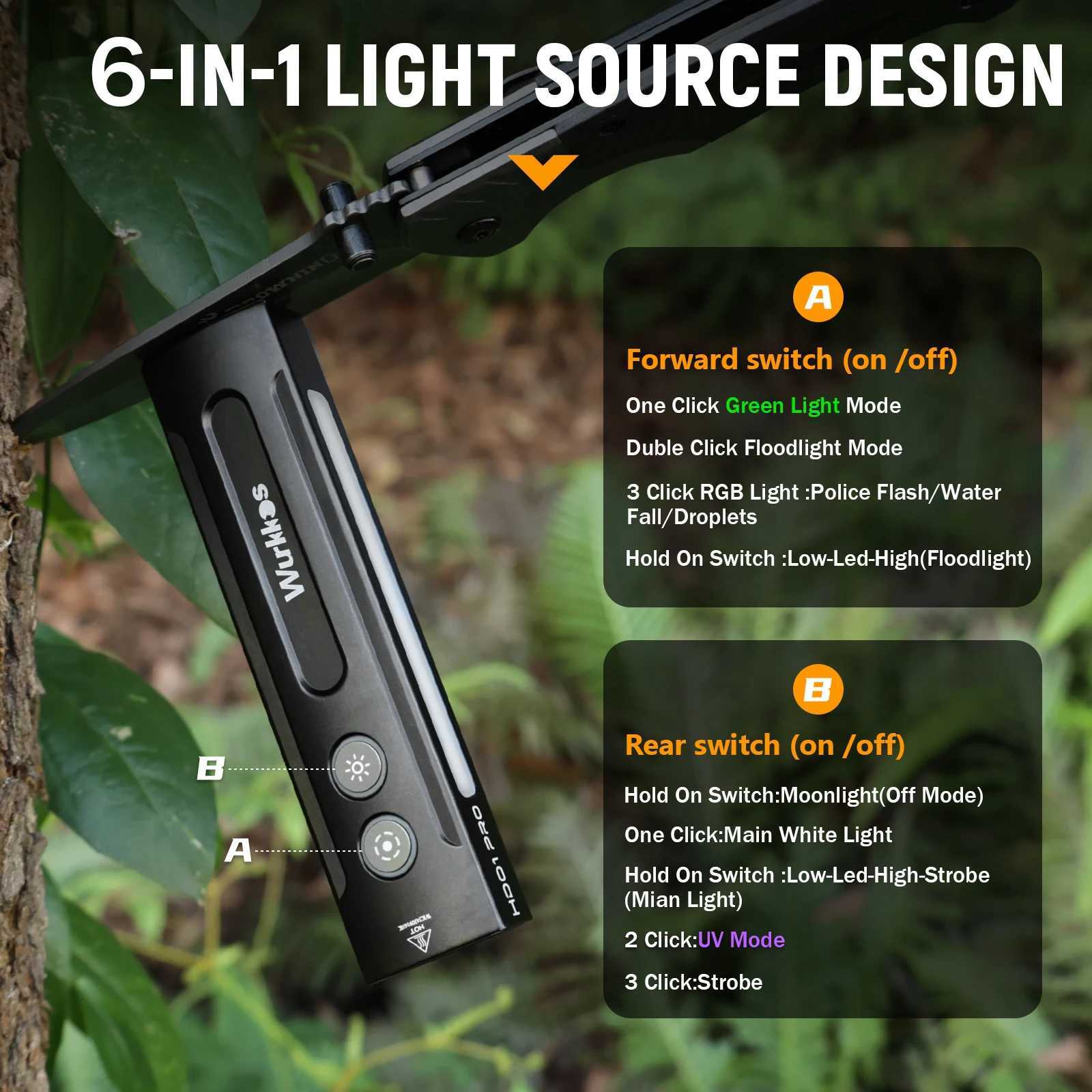 Wurkkos HD01 PRO Rechargeable Flat EDC Flashlight with Green Beam UV Light White LED and Side RGB Lights 1200 LM for Emergency C250915