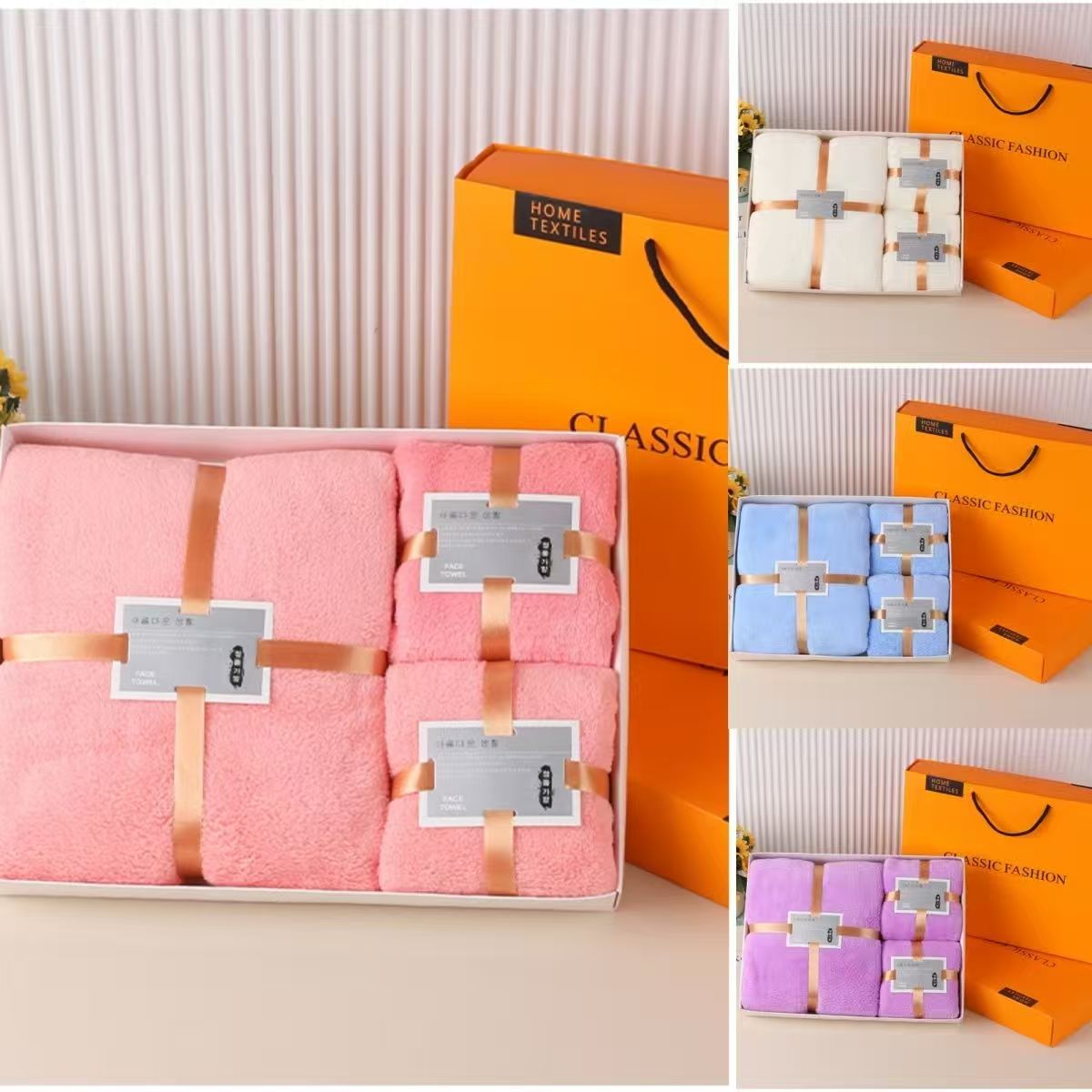 Home towels absorbent quick drying fabric skin friendly soft coral fleece towels gift box set of towels business 3-piece set popular item
