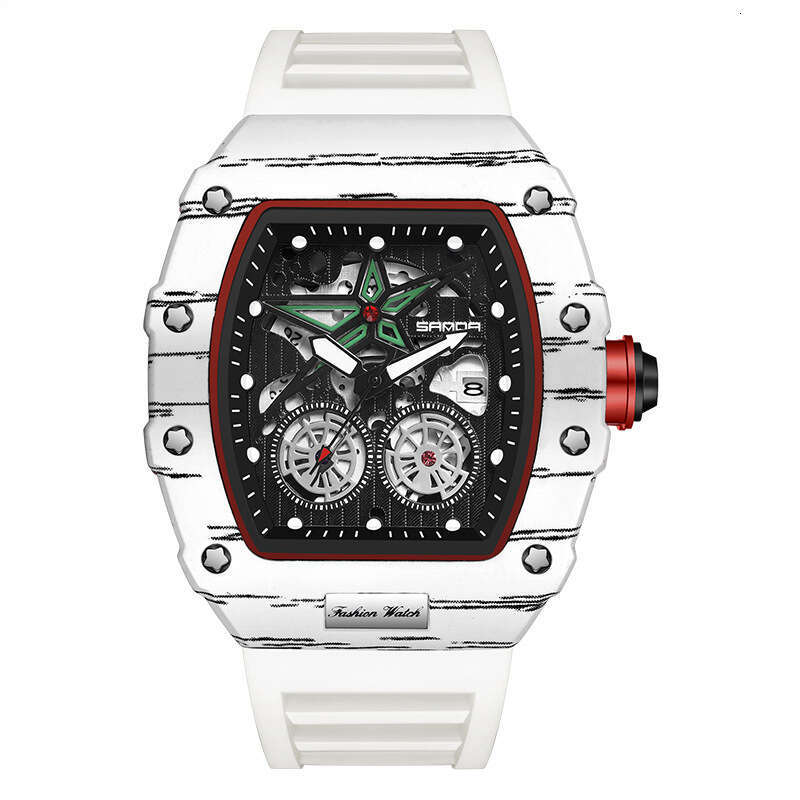 DHgargets Sanda Bestselling Barrel-Shaped Quartz Men's Watch Luminous Calendar Simple Personalized Hollow Zebra Pattern Wristwatch