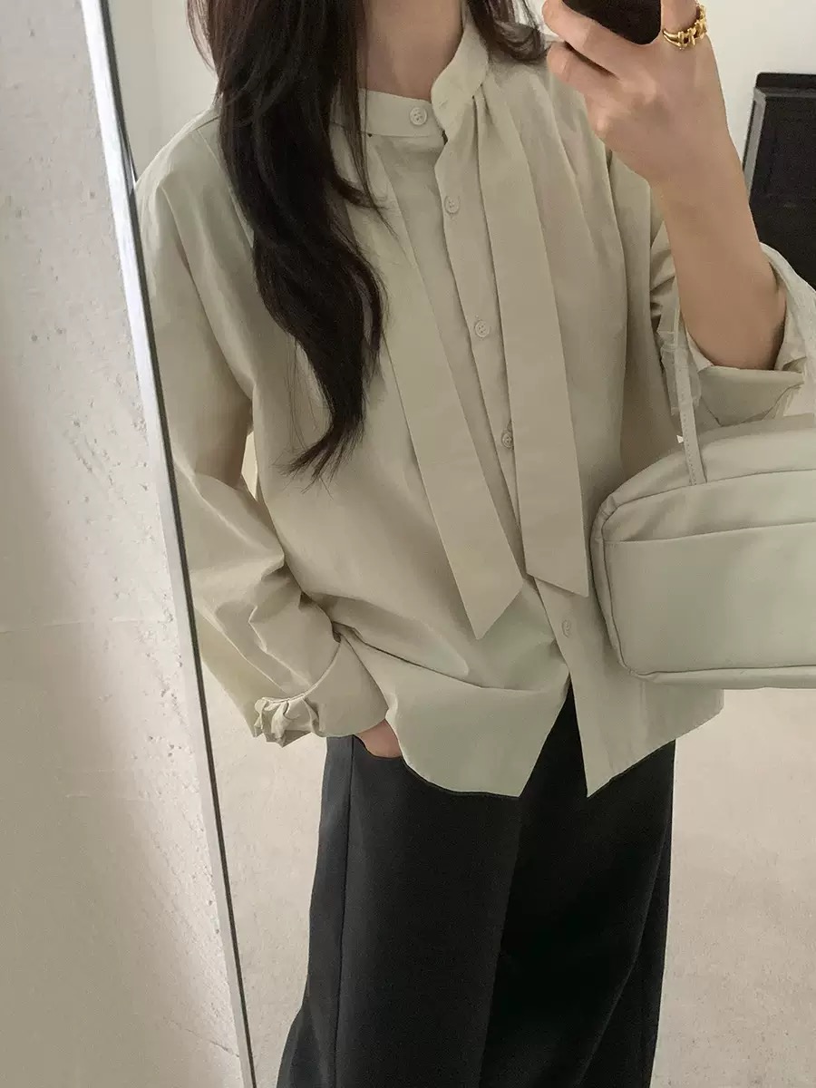 2045 Lady's Shirt - Design-inspired Bow Tie with Flowing Style for Autumn - Simple and Elegant Single-Button Design