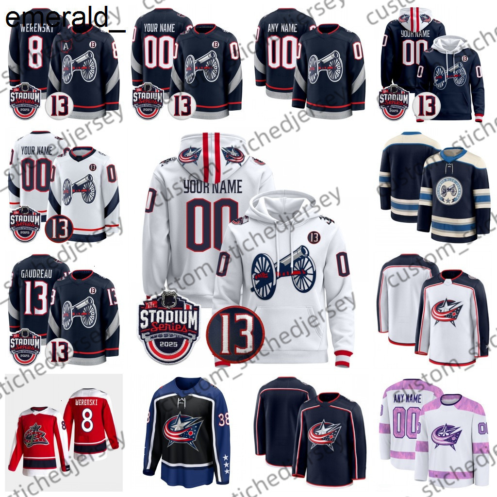 2025 Stadium Series Jerseys 8 Zach Werenski Jackets Johnny Gaudreau Jenner Kirill Marchenko Fantilli Mathieu Olivier Blue Sean Monaha