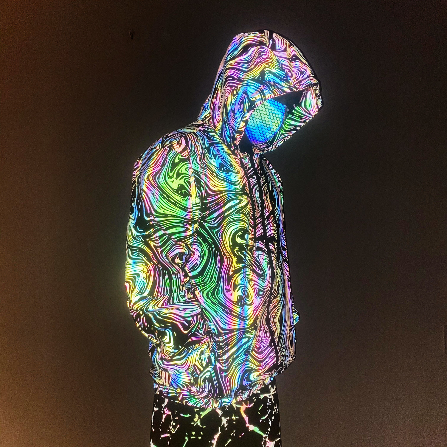 Men's Jackets Colorful Reflective Jacket - European & American Style Men's Clothing Seven-Color Starry Sky Knitted & Breathable tretchy Hood - view 4