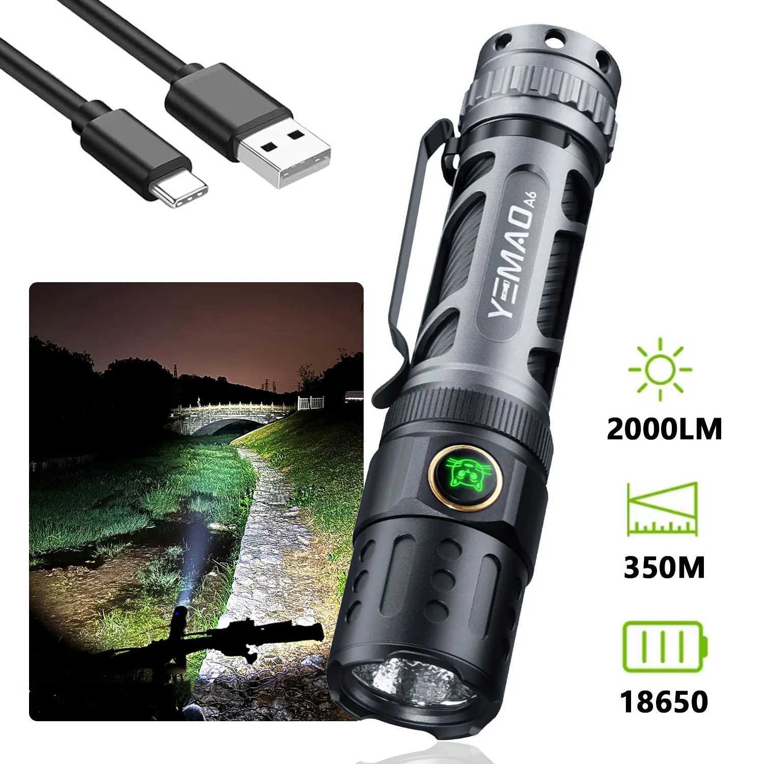 2200Lm Powerful LED Flashlight Rechargeable 18650 with Power Indicator Lantern Torch P80 LED 2 Groups Switch SOS Beacon Outdoor C250915