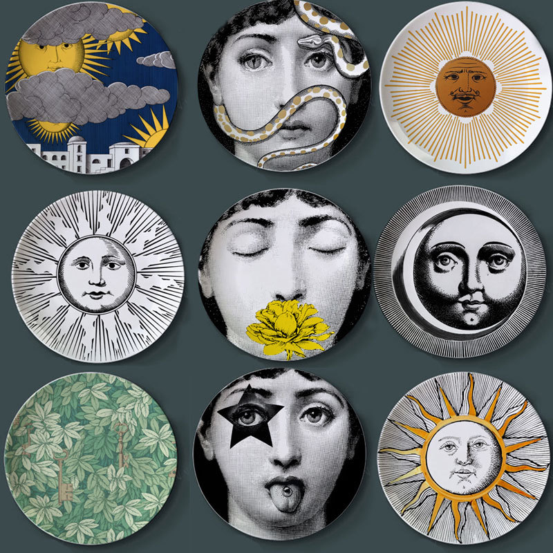 Lanjia Human Face Decorative Plates Ceramic Lady Face Red Lips Decorative Panel Morden Ceramic Painting Plate Creative Wall Mounted Decorative Item Ha