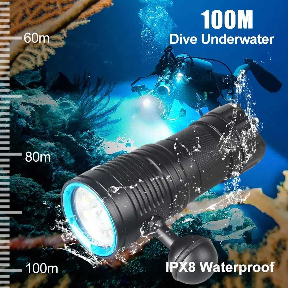 80W Professional Underwater 100M 10LED Diving Photography Fill Light Waterproof IPX8 WhiteRedBlue Scuba Diver Snorkeling Torch C250915
