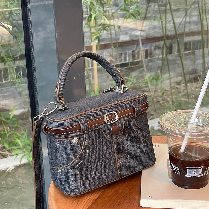Luxury Brand Designer Bag Unique Design Handbag Box Bag For Women New Fashion Denim Patchwork Shoulder Bag Trendy Simple Crossbody Bag