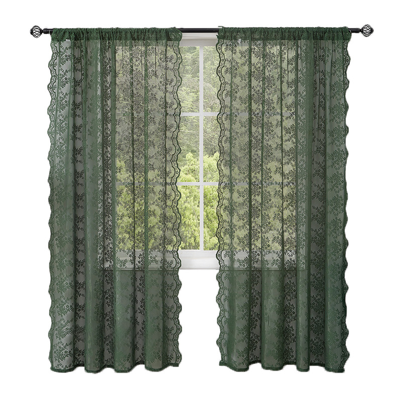 YL-37180 French green kitchen gauze curtain retro American light-transmitting French double-layer lace bedroom partition curtain bay window curtain