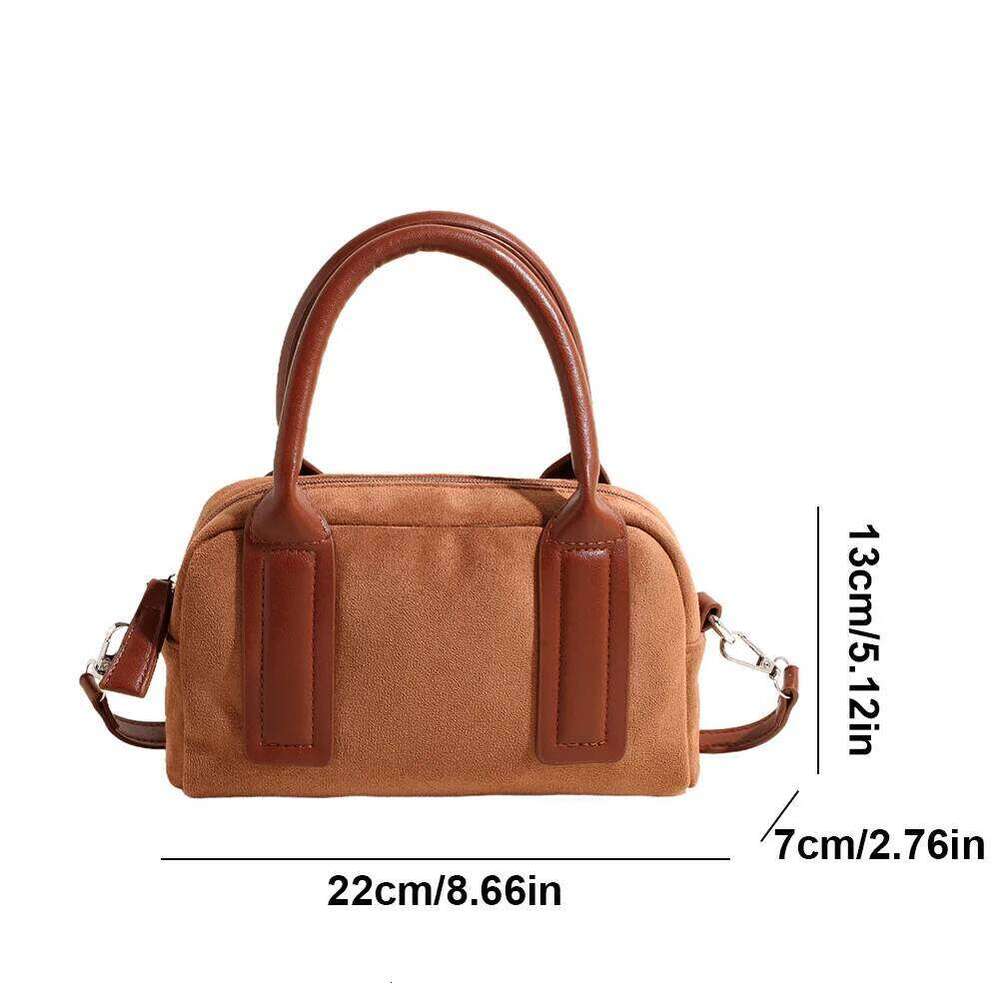 Women Suede Tote Adjustable Strap Crossbody With Multi-Pockets Handbag Zipper Satchel Bag For Work Travel
