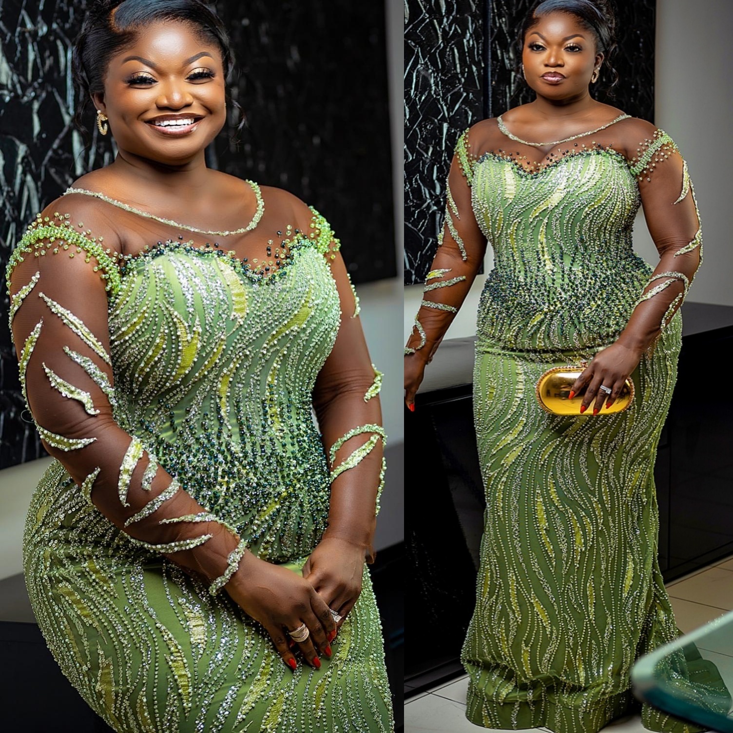 Aso Ebi Olive Green Mermaid Prom Dresses 2025 Beaded Sheer Neck Lace Evening Formal Party Second Birthday Engagement Gowns Plus Size Dress For Special