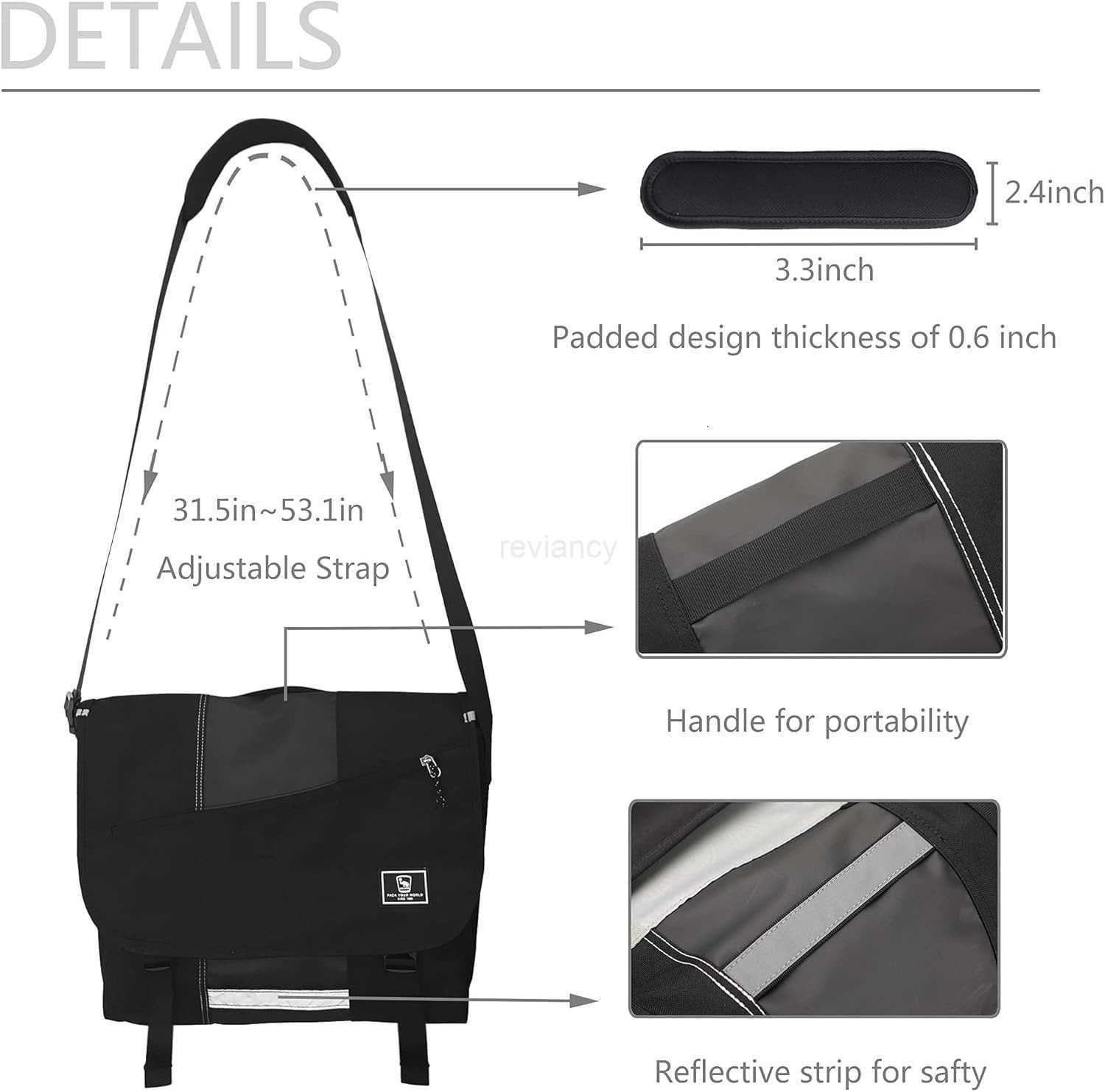 Travel Messenger Bag for Men 156 Inch Laptop Satchel Bag Men Crossbody Shoulder Bags Briefcase Computer Bag Large Work College BlackW250915