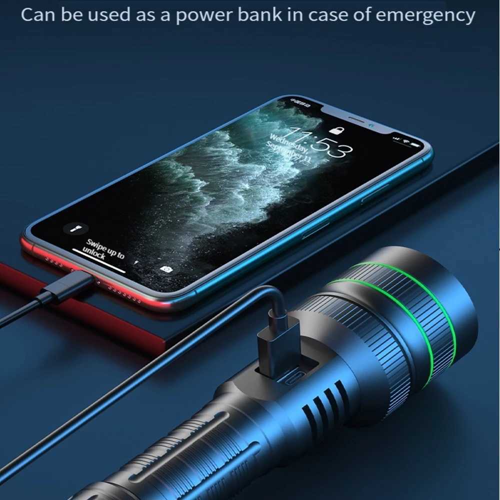 High Power Super Long Range LED Flashlight TypeC Charging Strong Light Tactical Torch Lamp Outdoor Portable Lantern Waterproof C250915