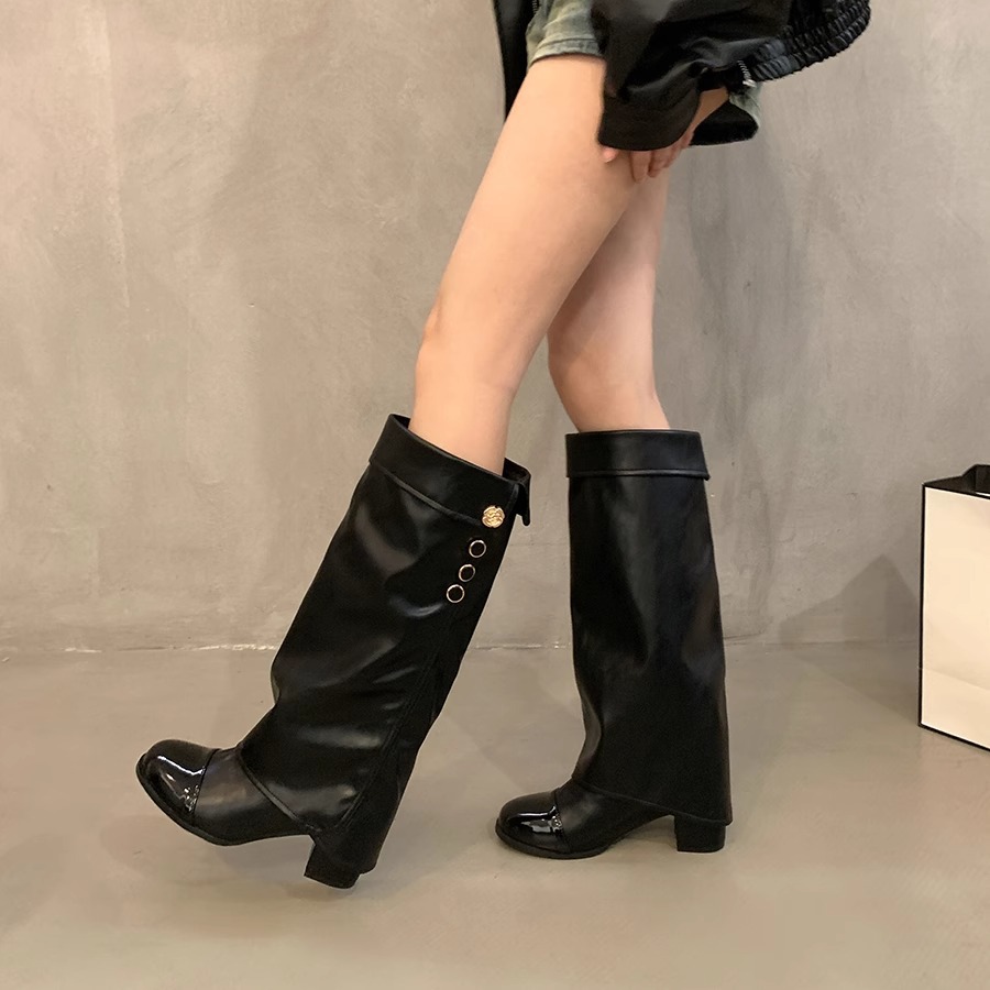 Free shipping designer Boots High quality fashionable thick heeled boots with high heels round headed knight high boots for women
