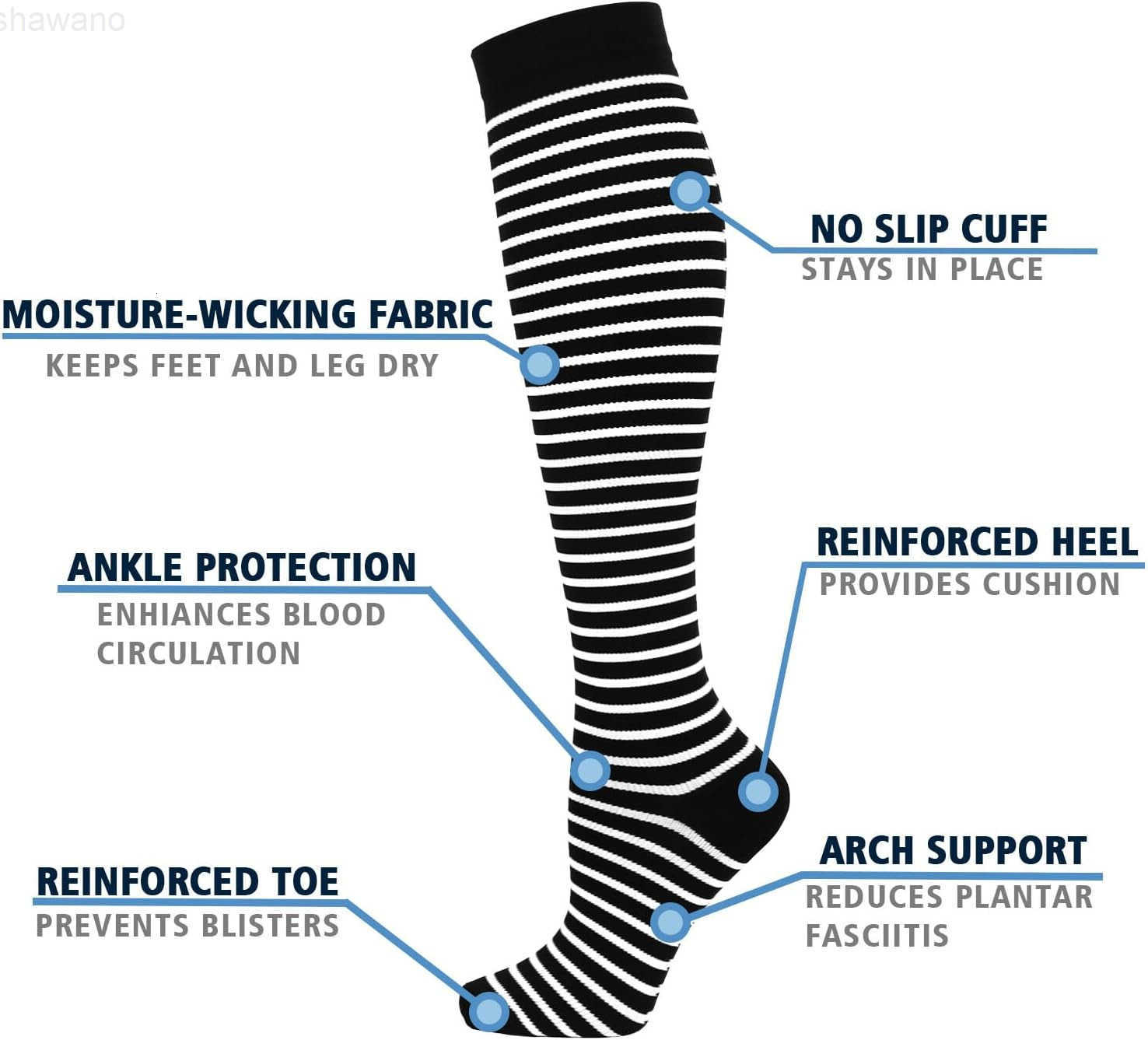 6 Pairs Compression Socks for Men Women 2030mmhg Knee High Support for Sports CirculationW250915