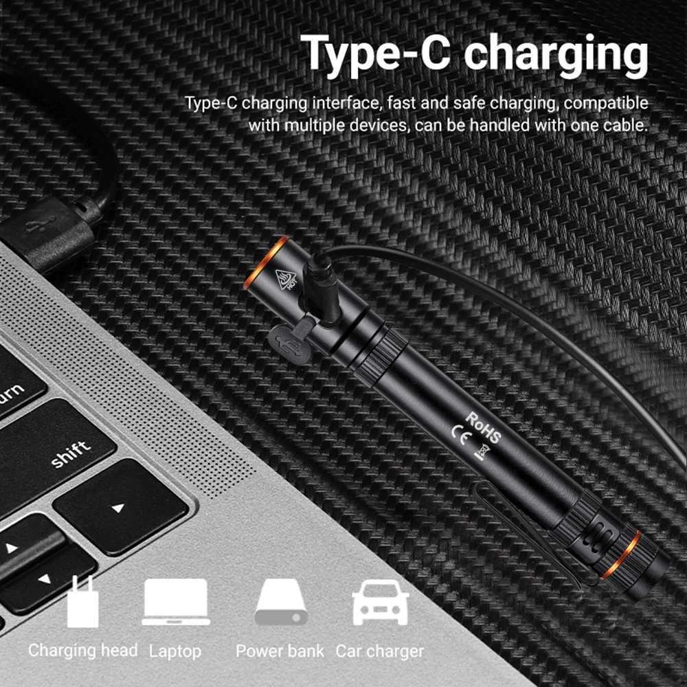 Mini EDC High Bright Pen Flashlight USB Rechargeable Magnet Small Pen Clip Torch Outdoor Camping Hiking Emergency lighting Light C250915