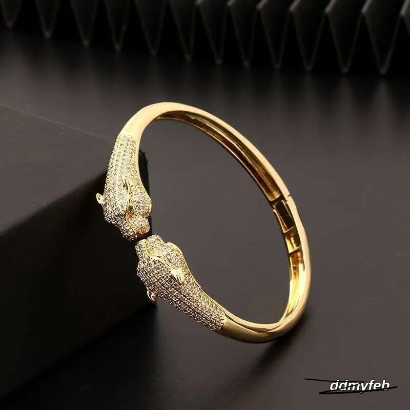 Leopard Print Open Cuff Bracelet - Gold Plated Hip Hop Bangle With Zircon Stones | Animal Jewelry For Women & Men ddmyFeb