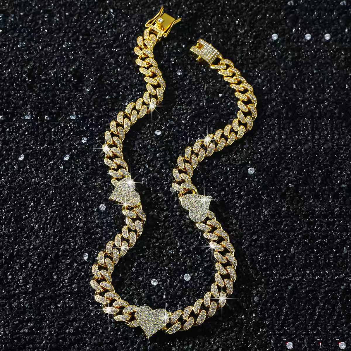 Classic full-diamond moissanite Cuban chain street hip-hop heart-shaped necklace