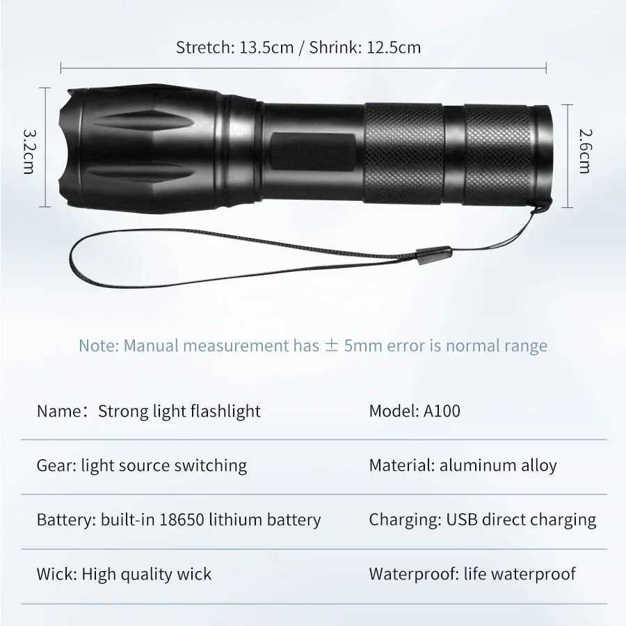 LED Aluminum Flashlight Outdoor Adventure Sports Emergency Flashlight Premium Black Color Changeable Light Compact and Portable C250915