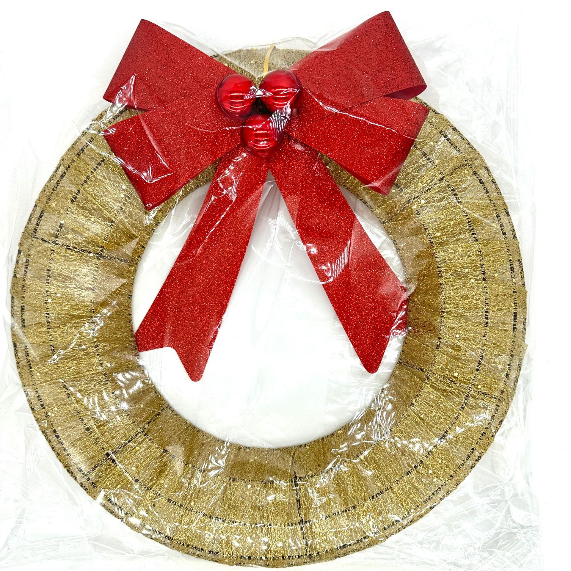 Christmas wreath, metallic and glowing flower wreath, LED warm light lamp, Christmas decoration item, best-selling model, front door hanging piece Z24