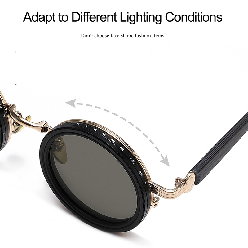 High Quality UV400 Round Polarized Brightness Adjustable Sunglasses Aperture ND Filter Tint Adjustment Sunglasses