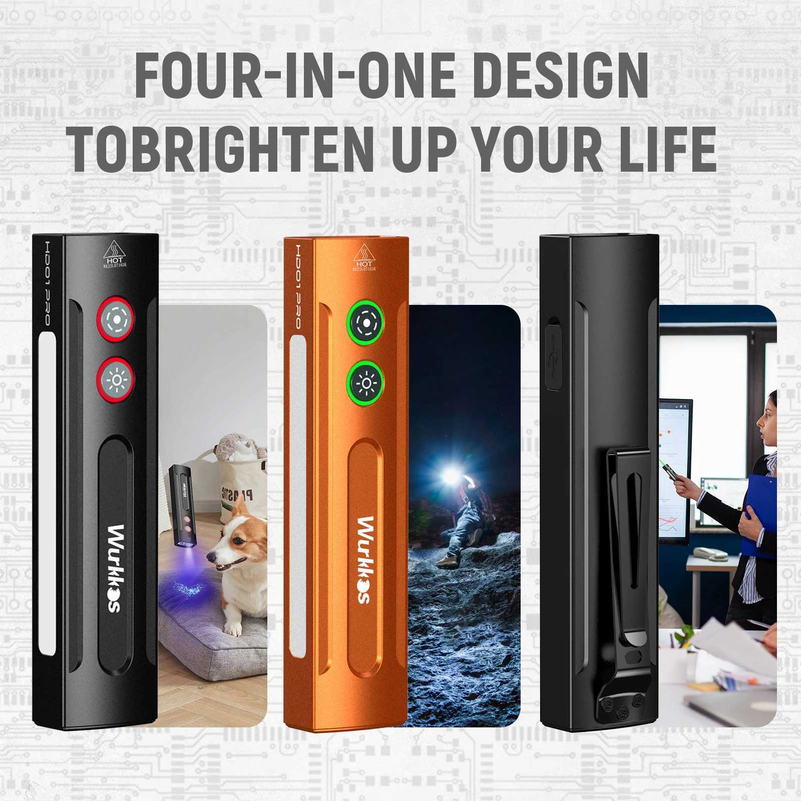 Wurkkos HD01 PRO Rechargeable Flat EDC Flashlight with Green Beam UV Light White LED and Side RGB Lights 1200 LM for Emergency C250915