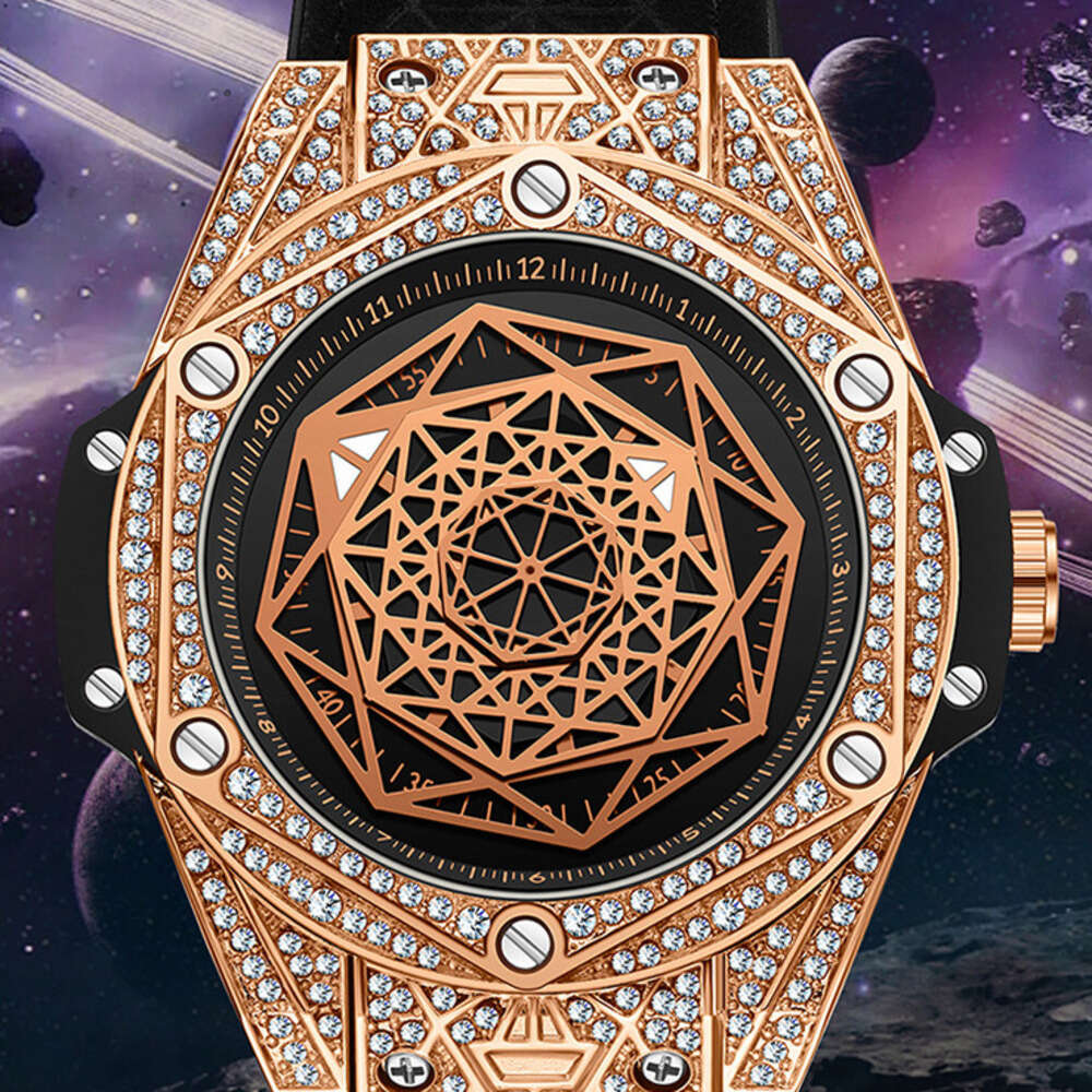 DHgargets New Model Men's Diamond-Encrusted Geometric Dial Luminous Waterproof Creative Quartz Watch