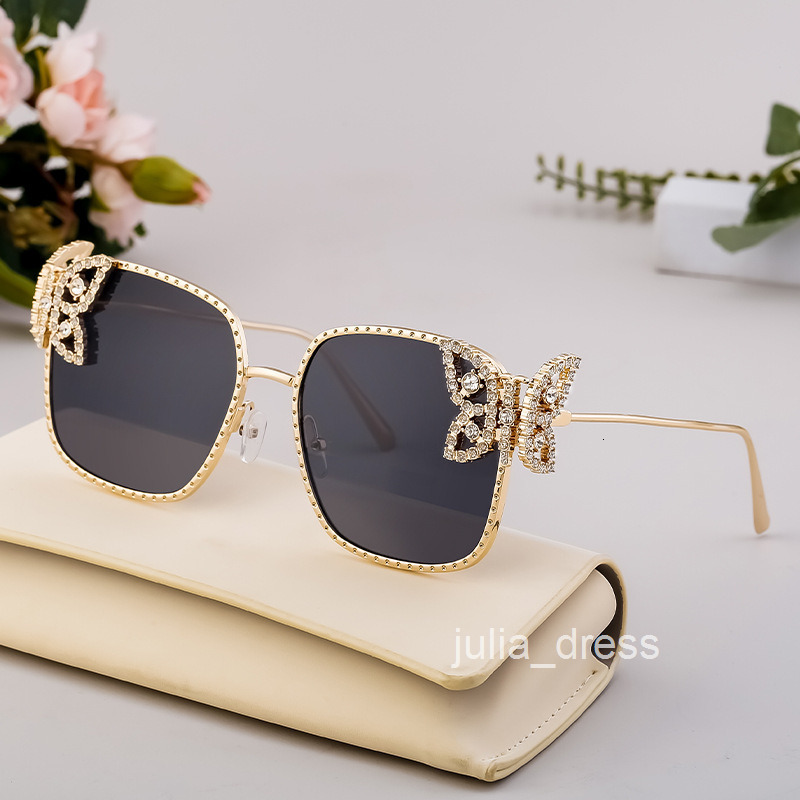 Fashion Butterfly Diamond Sunglasses for Women Metal Frame Sunglasses Women Shades