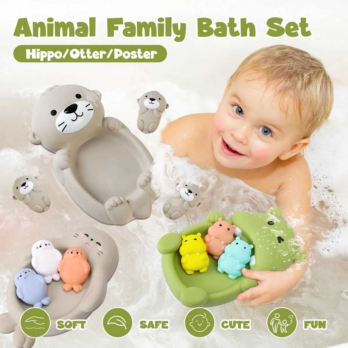 4Pcs Childrens Bathroom Floating Animal Hippo Otter Sealed Floating Play Toy Baby Bath Toy C250915