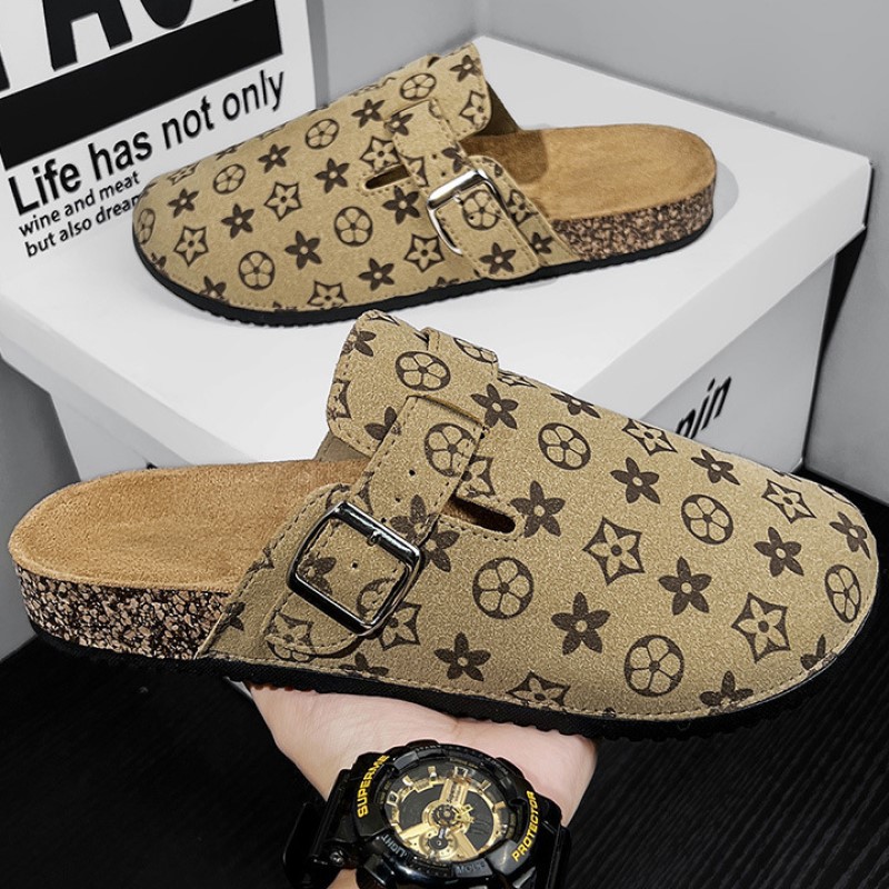 free shipping Fashionable slippers breathable anti slip trendy brand slippers men's couple style high-end feel, office and business Baotou slippe