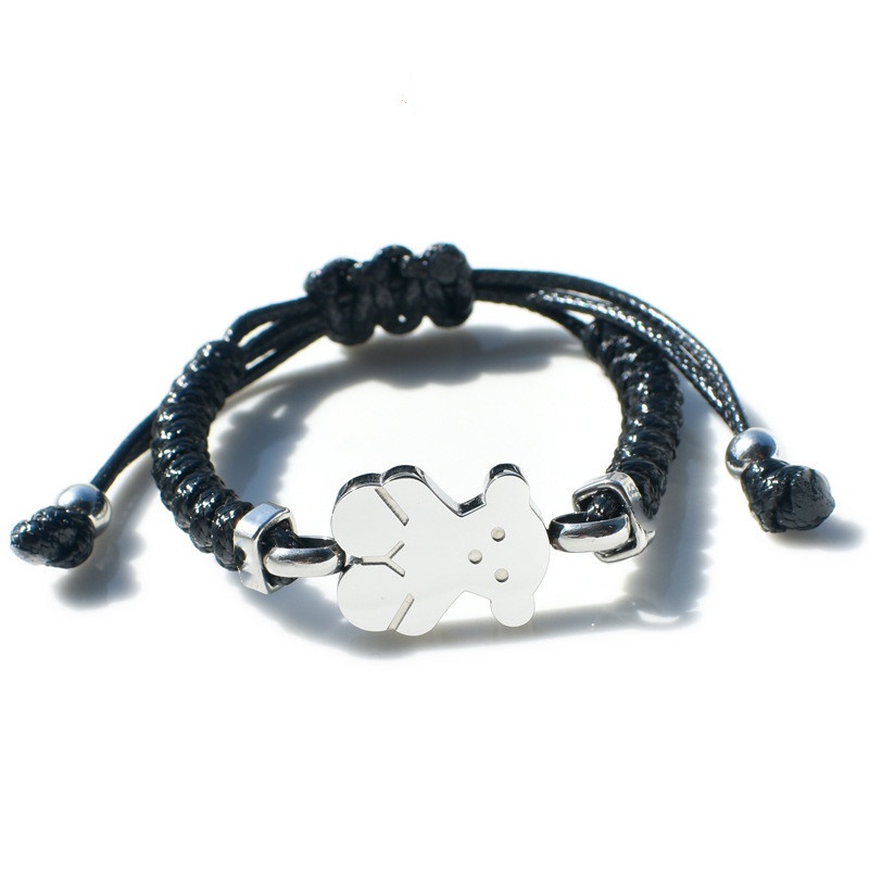 Fashion Women Men Silver Gold Bear Stainless Steel Black Brown Red Weave Rope Chain Bracelets Jewelry Pulsera Gift