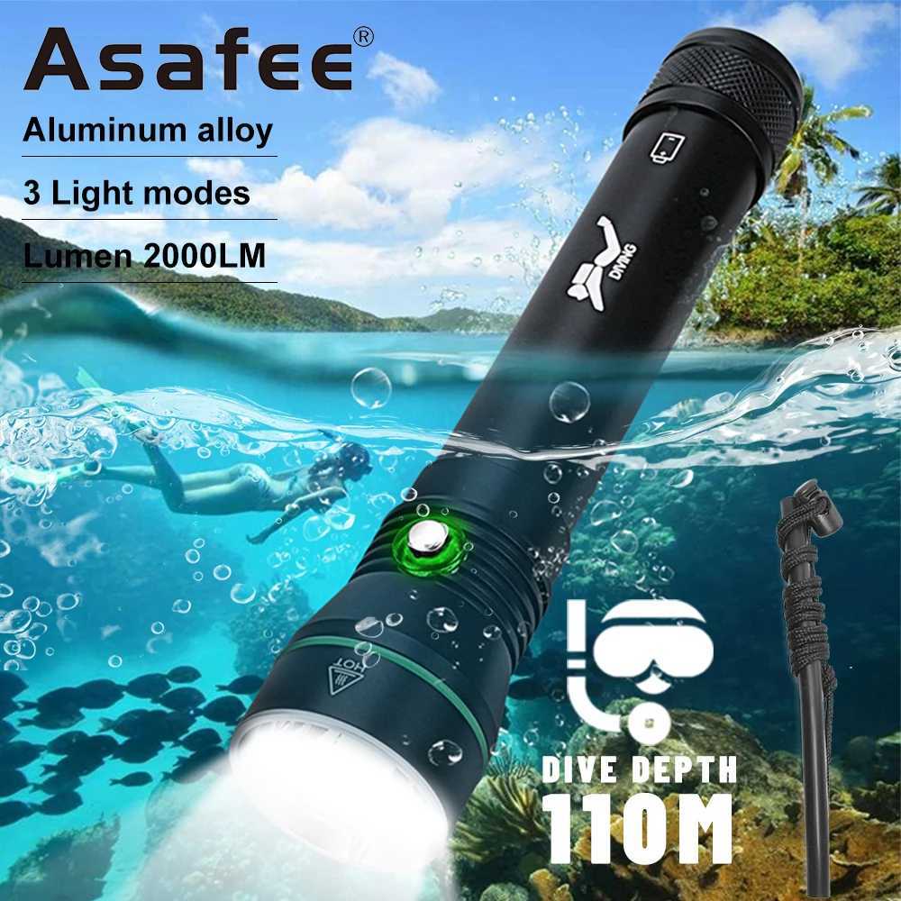 Asafee S4 Underwater Diving Flashlight LED Waterproof Diving Torch 2000 lumen Spearfishing Underwater Hunt Flashlight Light C250915