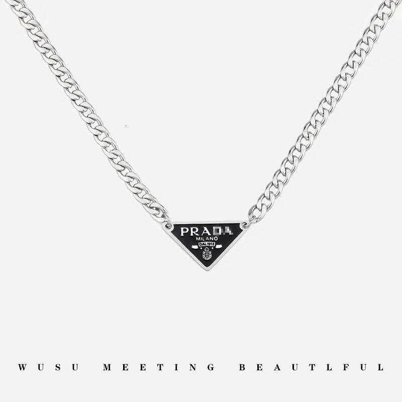 Black Letter Triangle Necklace for Women Ins Hip Hop Trendy Internet Celebrity Clavicle Disco Cuban Chain Accessories