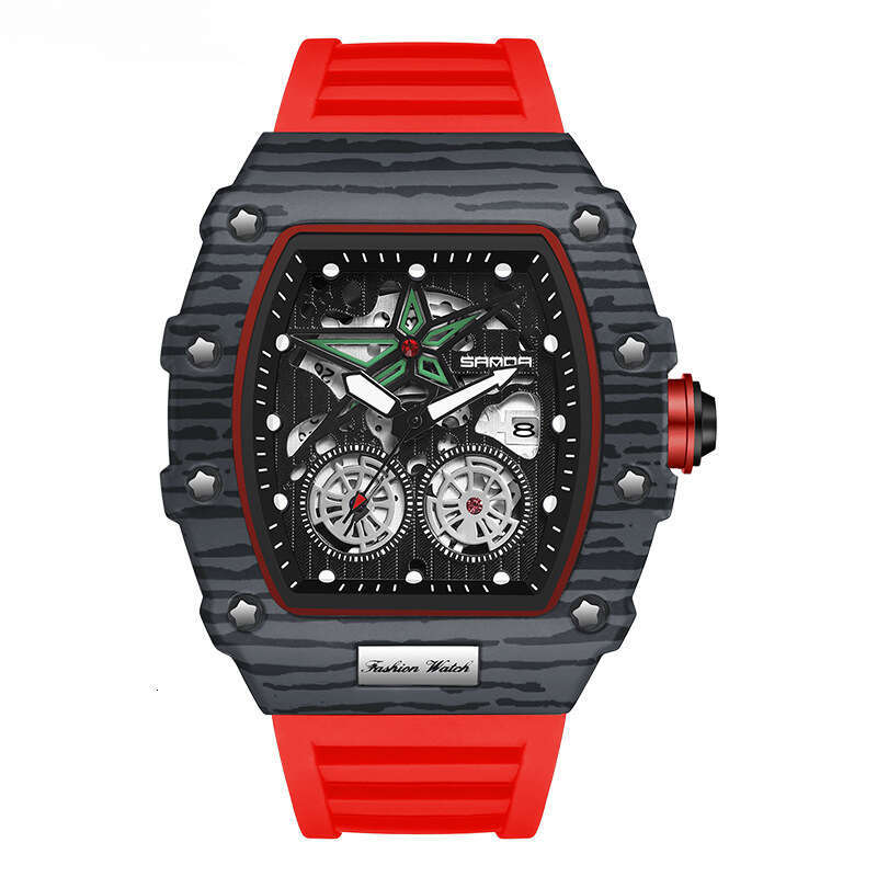 DHgargets Sanda Bestselling Barrel-Shaped Quartz Men's Watch Luminous Calendar Simple Personalized Hollow Zebra Pattern Wristwatch