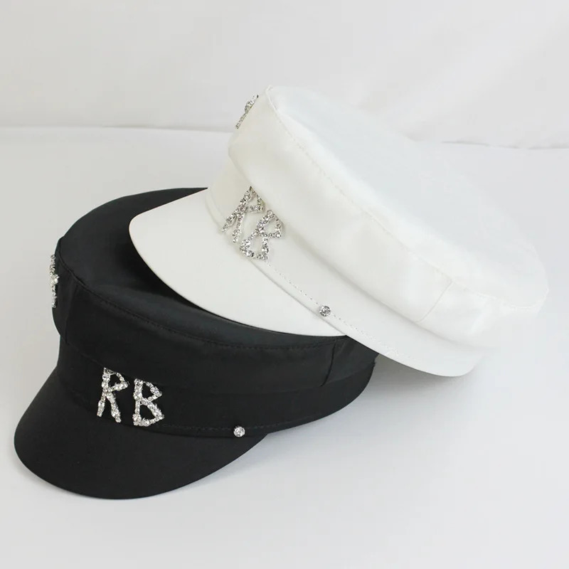 Satin Diamond R B Letter sboy Caps Women Flat Militray Hat Adjustable Women Beret Hats Gorras Mujer 250915