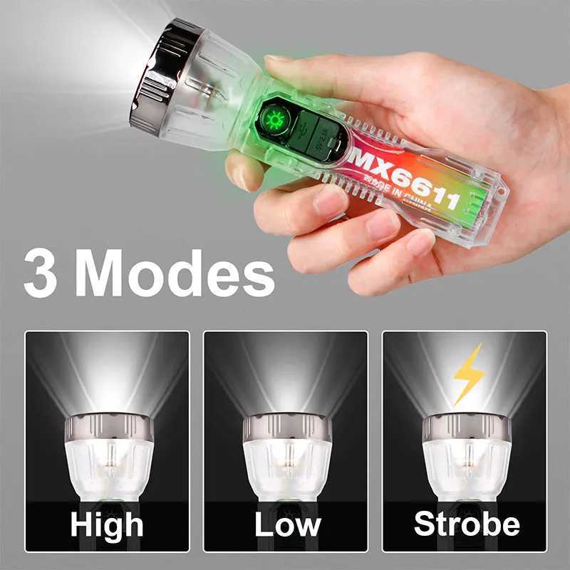 Portable Transparent Flashlight Solar USB Rechargeable Torch 3 Lighting Modes Outdoor Waterproof Adventure Fishing Flashlight C250915