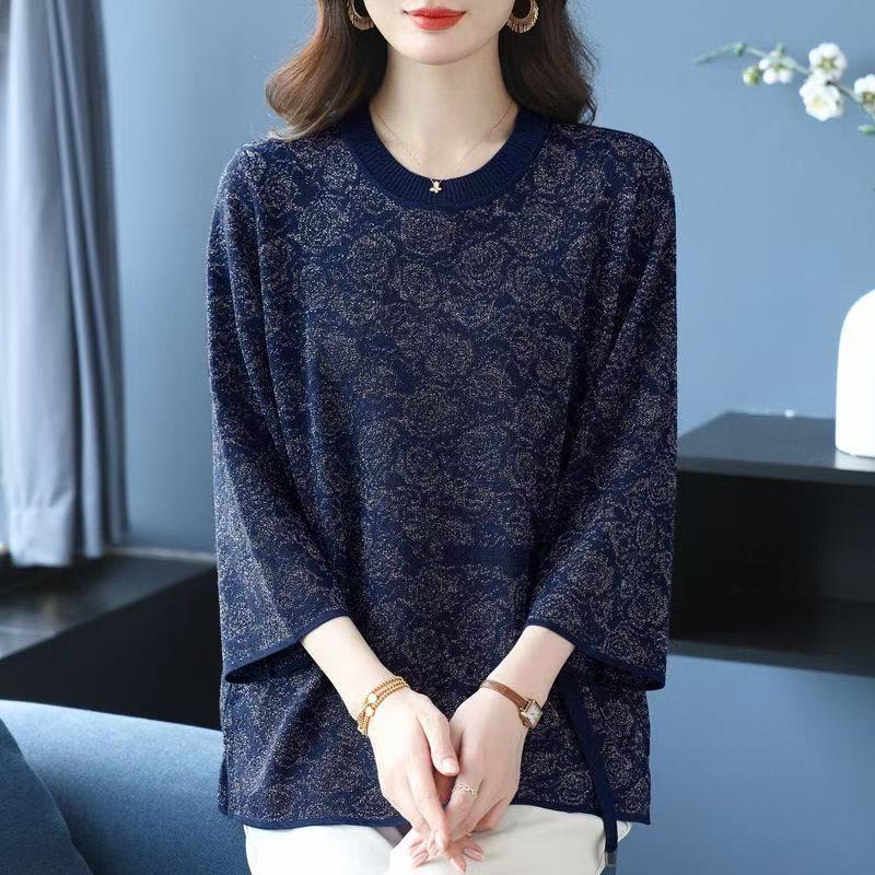 plus size women's new long sleeve high waist printed banquet dress mid-length skirt D02603