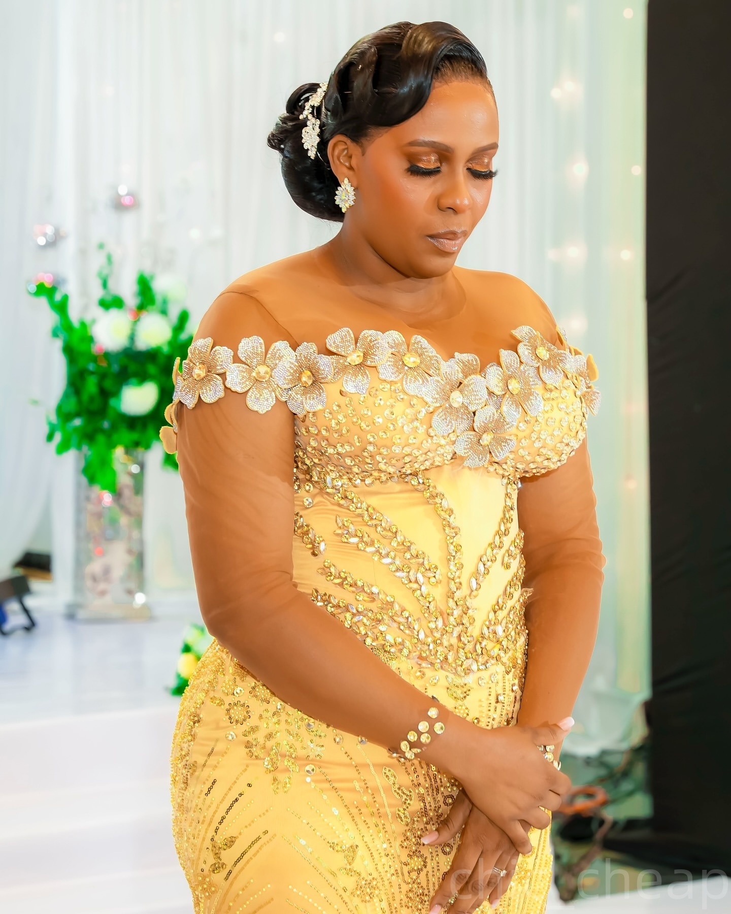 Aso Ebi Yellow Mermaid Prom Dresses 2025 Flowers Crystals Sequined Evening Formal Party Second Birthday Engagement Gowns Plus Size Dress For Special O