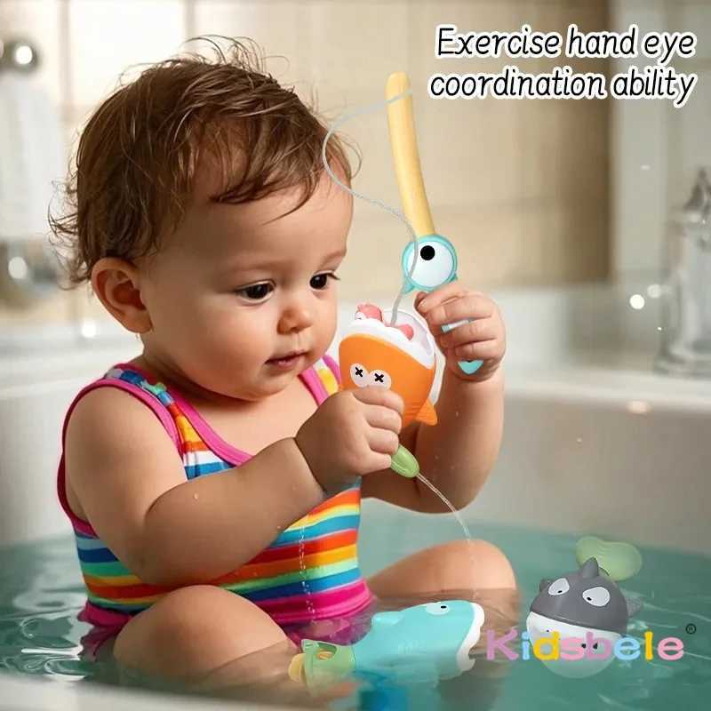 Magnetic Fishing Games Kids Bathtub Bath Toys For Toddlers Floating Swimming Fish Duck Whale Floating Water Toys For Kids Gifts C250915