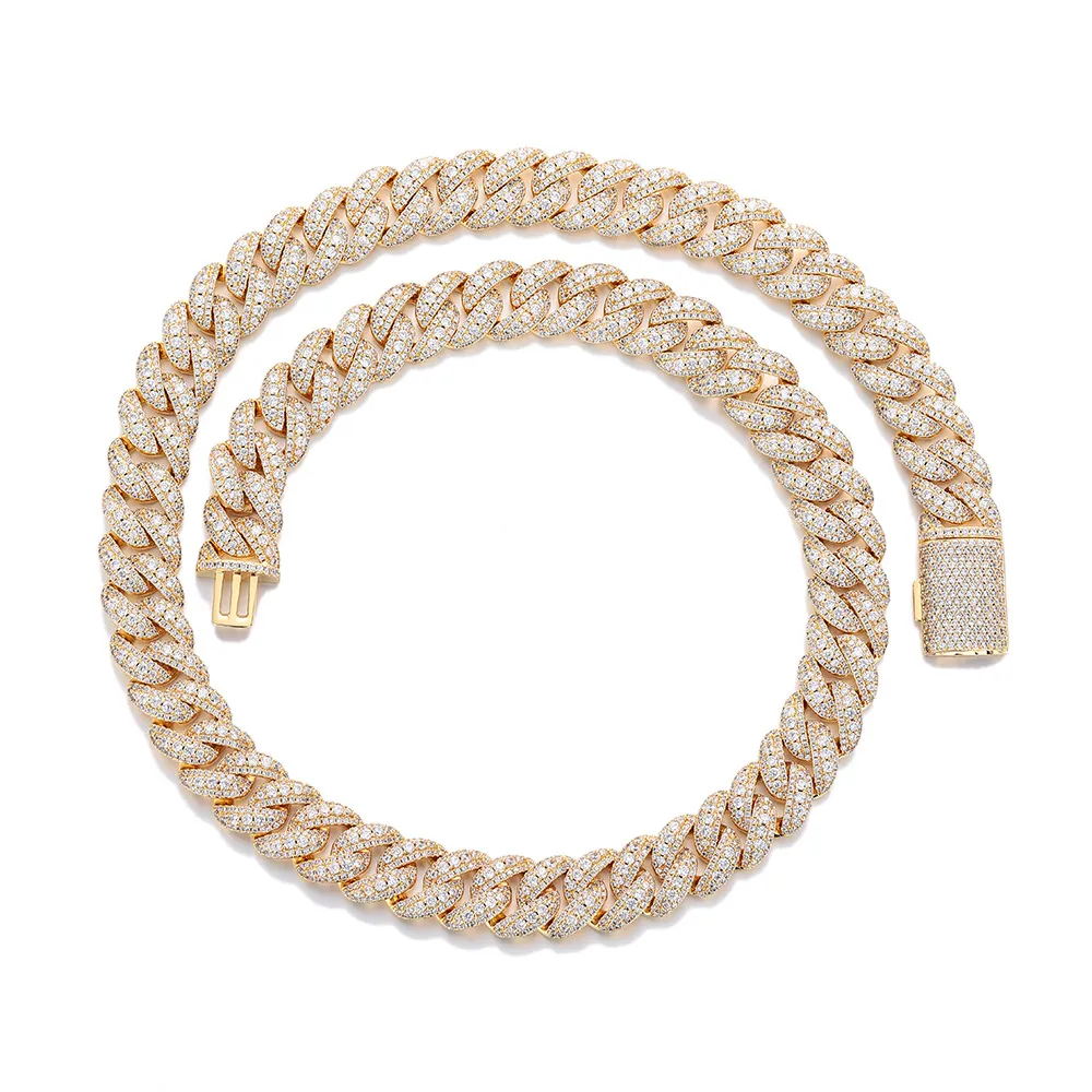 Dia gold necklace 20mm Width 3 Row hop hip jewelry iced Out moissanite dias cuban link chain necklaces designer bracelet Free Shipping