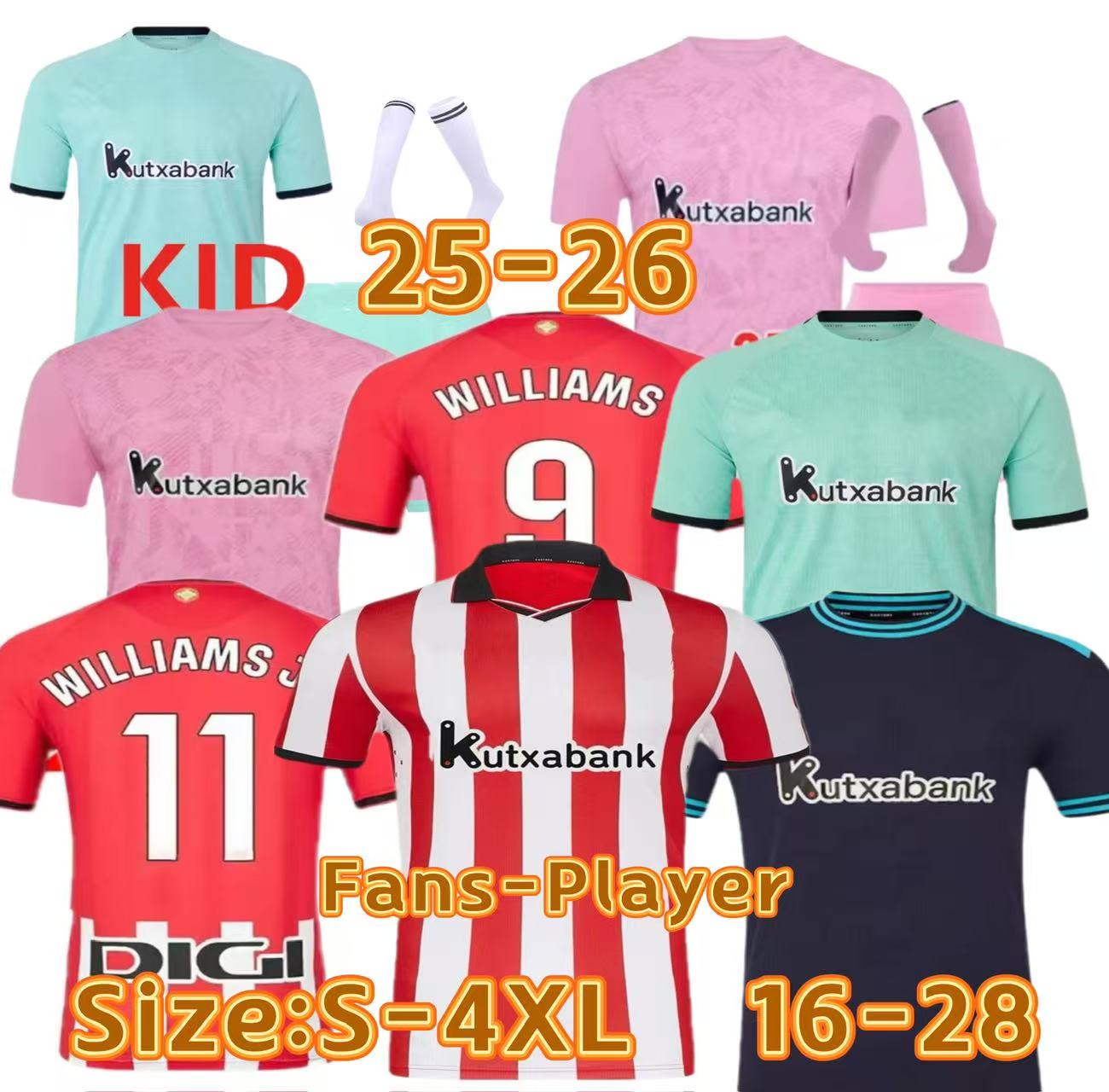 25 26 camiseta de Bilbao Soccer Jerseys 2025 2026 Athletic Bilbao BERENGUER MUNIAIN WILLIAMS JR GARCIA VILLALIBRE Kids Kit Football shirt Home and away jerseys S-4XL