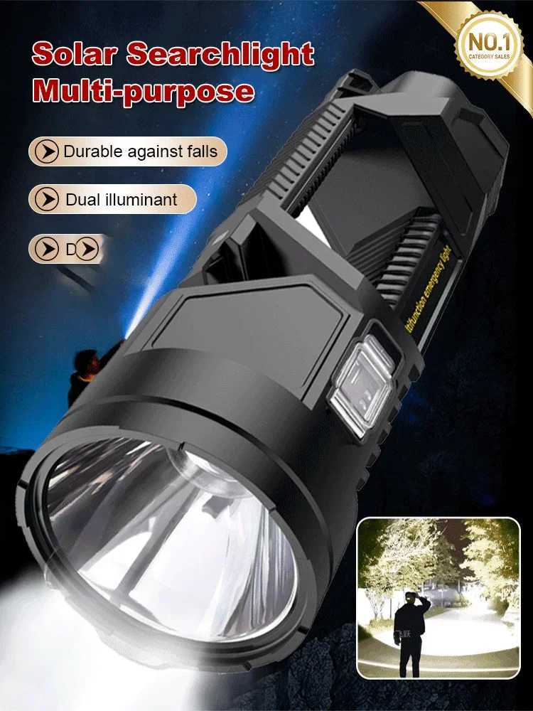 Extra Large Flashlight 2227385cm Outdoor Solar Flashlight Rechargeable Searchlight Long Range Carry Super Bright Flashlight C250915
