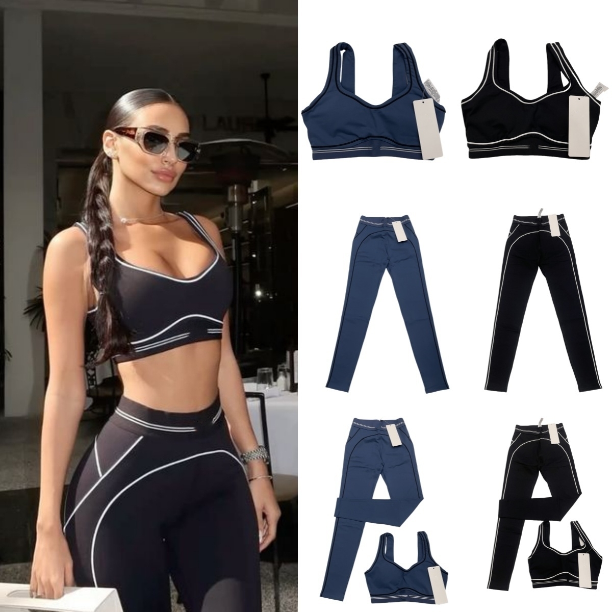 Yoga Set Gym Seamless Sports Heart Throb Bra+Leggings White Striped Low Back Dance Outfits Summer clothes Running women bra set yoga suit