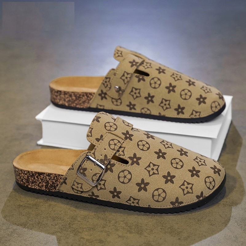 free shipping Fashionable slippers breathable anti slip trendy brand slippers men's couple style high-end feel, office and business Baotou slippe