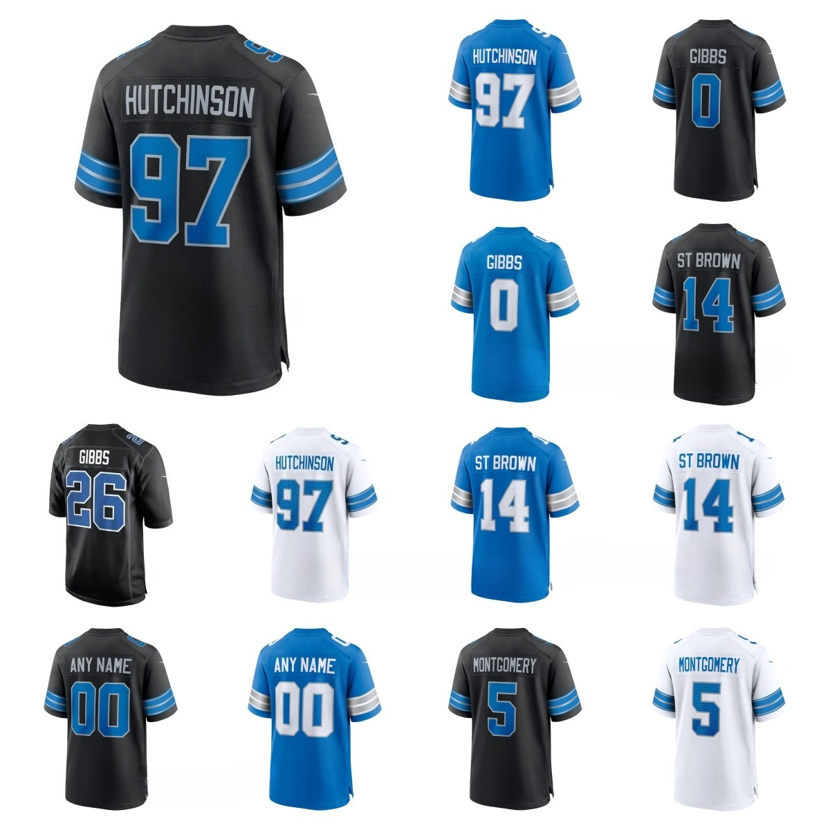 NFL Lions Jahmyr Gibbs Amon-Ra St. Brown Jameson Williams Jahmyr Gibbs Jared Goff David Montgomery Custom Football Jersey