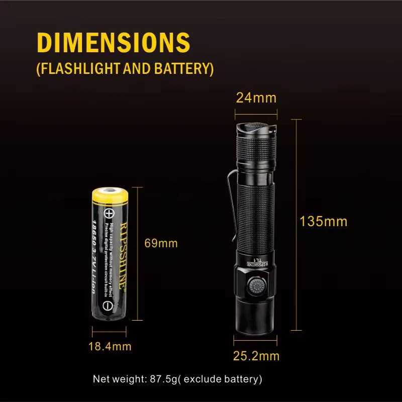TL1 Tactical 18650 Flashlight 1800LM Powerful LED Light TypeC Rechargeable Torch with Dual Switch Power Indicator Portable Lamp C250915