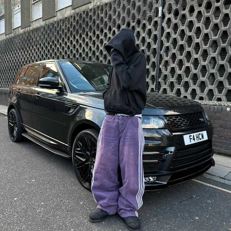 Gothic Men Baggy Jeans Y2K Retro Ten Stripes High Quality Unisex Streetwear Trendy High Street Casual Straight Denim TrousersXJ250915