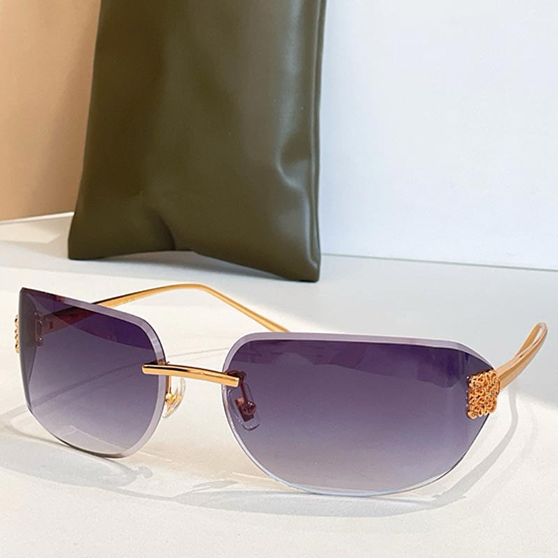 Luxury Women Rimless Sunglasses LW5140S Designer Frameless Sunglasses Metal Temple Blue Curved Lens Outdoor Casual Fashion Womens Glasses