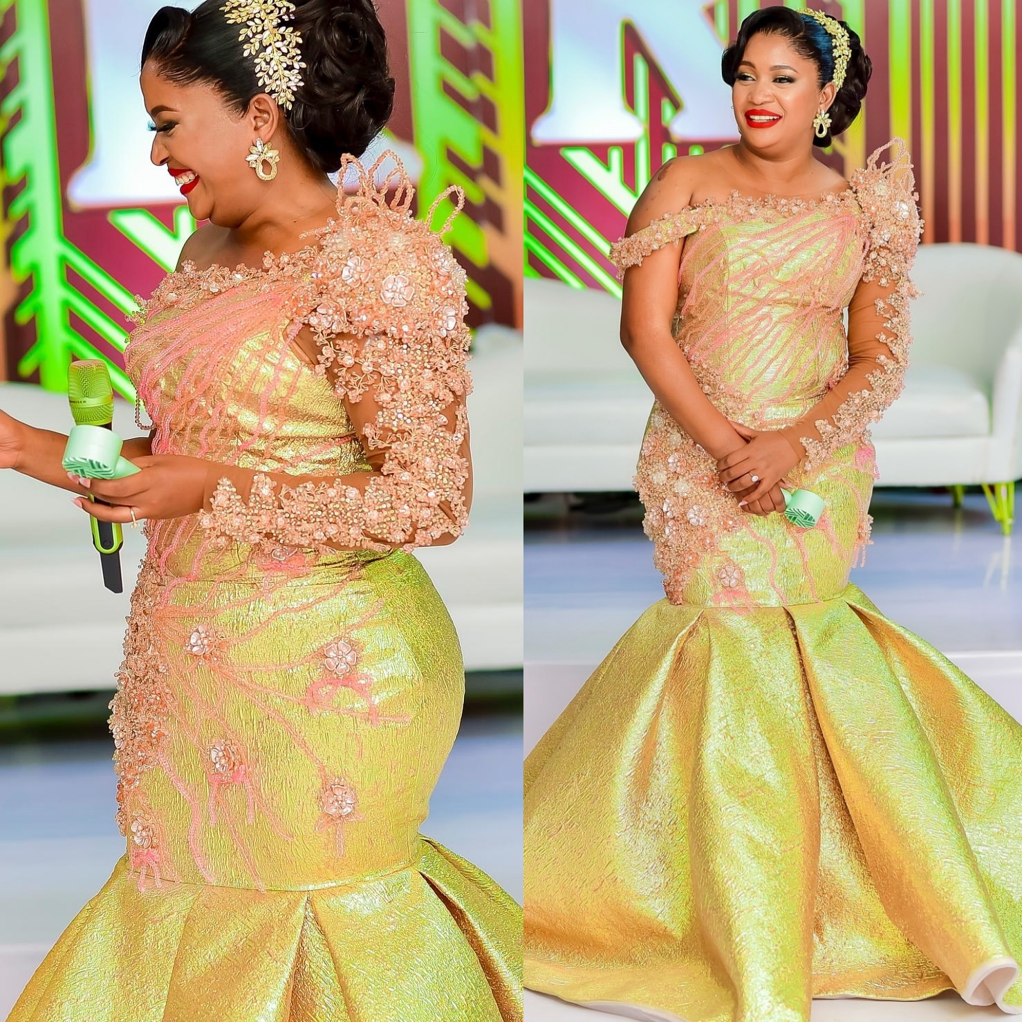 Aso Ebi Gold Mermaid Prom Dresses 2025 Crystals One Shoulder Flowers Evening Formal Party Second Birthday Engagement Gowns Plus Size Dress For Special