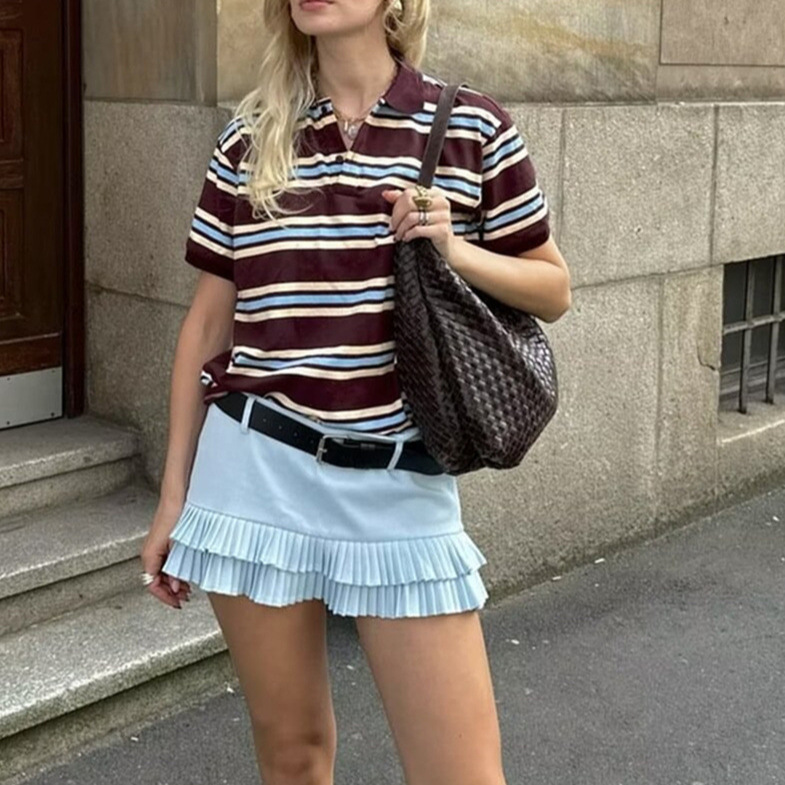 Women's T Shirts Fashion Stripe T-shirt Casual Long Sleeve Female All Match Polo Shirt 2025 Spring Ladies Loose Tops High Street