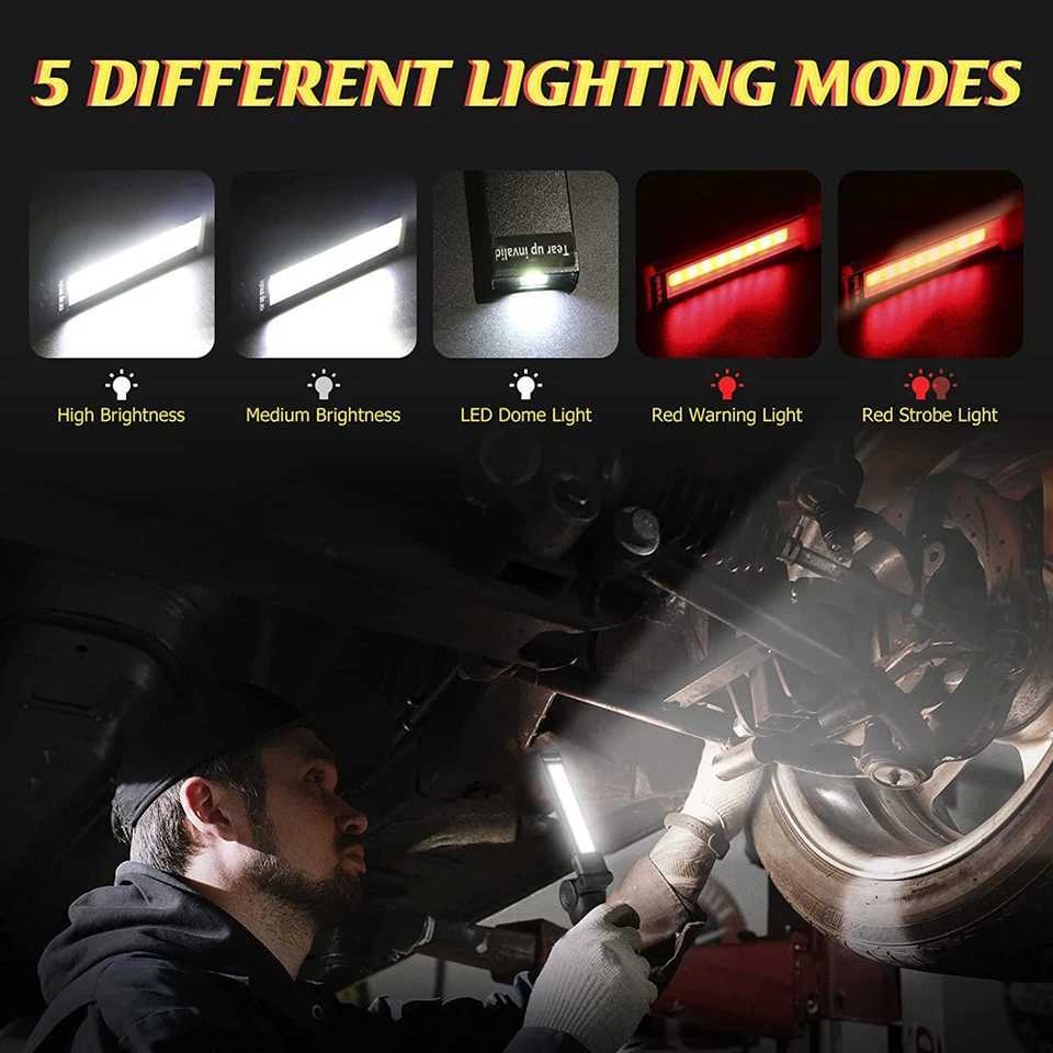 Portable COB High Power LED Flashlight USB Rechargeable Camping Lamp Torch Car Repairing Work Light Hanging Hook Magnet 5 Modes C250915